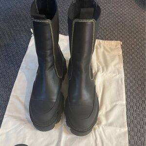 GANNI Black Stitch Cleated Chelsea Boots size 39
